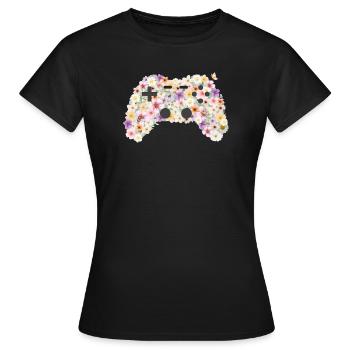 Manette florale : Contrôleur d’art floral - T-shirt Femme - noir - Devant - AI Model Female 172 dark (172cm)