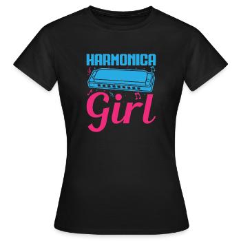 Funny Harmonica Player Girl Harmonica - Frauen T-Shirt - Schwarz - Vorne - AI Model Female 172 dark (172cm)