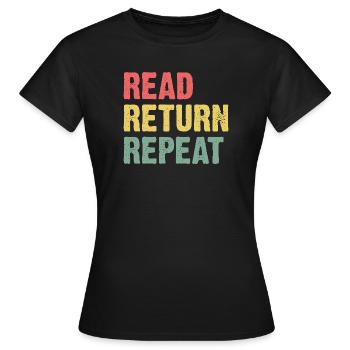 Read Return Repeat - Pastell Typo - Frauen T-Shirt - Schwarz - Vorne - AI Model Female 172 dark (172cm)
