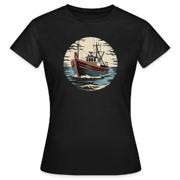 Bateau de pêche en haute mer Vintage Sailor Maritime - T-shirt Femme - noir - Devant - AI Model Female 172 dark (172cm)