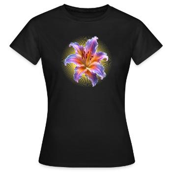 Motif d’art floral de lys lumineux - T-shirt Femme - noir - Devant - AI Model Female 172 dark (172cm)