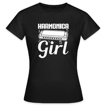 Harmonica Musican Girl Harmonica - Frauen T-Shirt - Schwarz - Vorne - AI Model Female 172 dark (172cm)