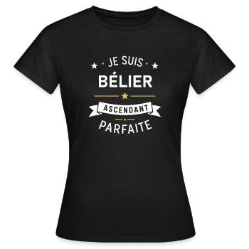 Bélier Ascendant Parfaite - T-shirt Femme - noir - Devant - AI Model Female 172 dark (172cm)