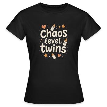 Chaoslevel Zwillinge | Eltern Baby Humor - Frauen T-Shirt - Schwarz - Vorne - AI Model Female 172 dark (172cm)