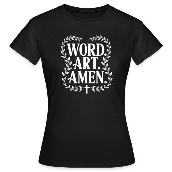 Art de mots Amen Croix Laurel - T-shirt Femme - noir - Devant - AI Model Female 172 dark (172cm)