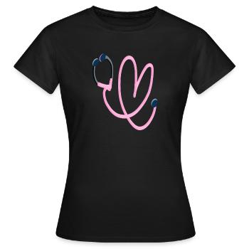 Rosa Herz Stethoskop - Frauen T-Shirt - Schwarz - Vorne - AI Model Female 172 dark (172cm)