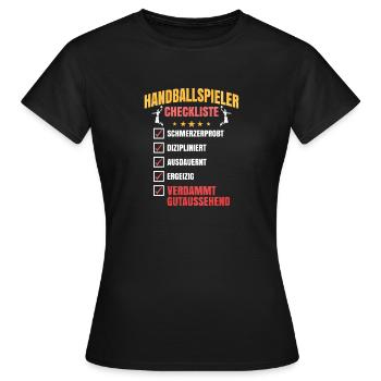 Handballspieler Checkliste - Frauen T-Shirt - Schwarz - Vorne - AI Model Female 172 dark (172cm)