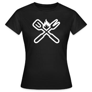 Grillbesteck Outline Grillmeister BBQ Crew - Frauen T-Shirt - Schwarz - Vorne - AI Model Female 172 dark (172cm)