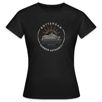 Rotterdam Harbor Yacht Emblem | Nordsee-Tor - Frauen T-Shirt - Schwarz - Vorne - AI Model Female 172 dark (172cm)