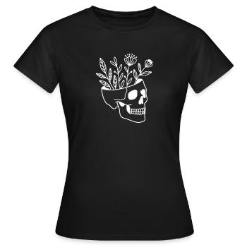 Schädel Totenkopf Pflanzentopf Botanik Sukkulente  - Frauen T-Shirt - Schwarz - Vorne - AI Model Female 172 dark (172cm)