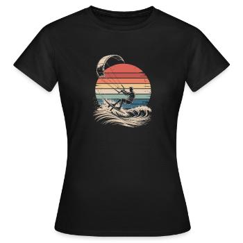  Kitesurfen Retro Sonnenuntergang Wellenreiten - Frauen T-Shirt - Schwarz - Vorne - AI Model Female 172 dark (172cm)