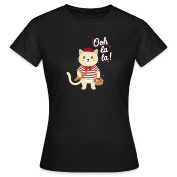 Süße Französische Katze Ooh La La Paris - Frauen T-Shirt - Schwarz - Vorne - AI Model Female 172 dark (172cm)
