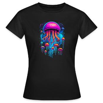 Bunte Rhapsodie: Quallen in kosmischer Harmonie - Frauen T-Shirt - Schwarz - Vorne - AI Model Female 172 dark (172cm)