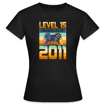 15. Geburtstag Junge Mädchen 2011 Gaming Level 15 - Frauen T-Shirt - Schwarz - Vorne - AI Model Female 172 dark (172cm)