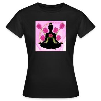 Silhouette méditative hibiscus roses - T-shirt Femme - noir - Devant - AI Model Female 172 dark (172cm)