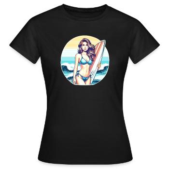 Surf-Diva bei Sonnenuntergang - Frauen T-Shirt - Schwarz - Vorne - AI Model Female 172 dark (172cm)