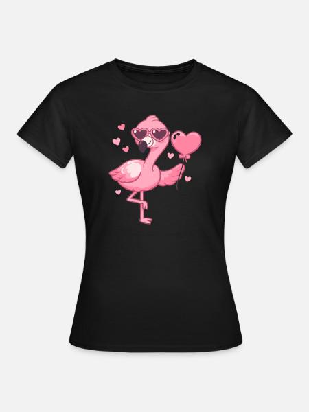 Rosa Flamingo mit Herzbrille - Frauen T-Shirt - Schwarz