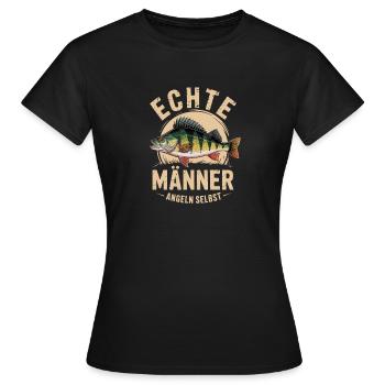  Echte Männer Angeln Selbst Lustiger Angler Spruch - Frauen T-Shirt - Schwarz - Vorne - AI Model Female 172 dark (172cm)