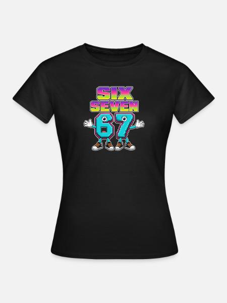 Six Seven 67 Meme Cartoon Stil - Frauen T-Shirt - Schwarz