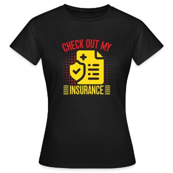 Agent d’assurance : Découvrez mon drôle d’assurance - T-shirt Femme - noir - Devant - AI Model Female 172 dark (172cm)