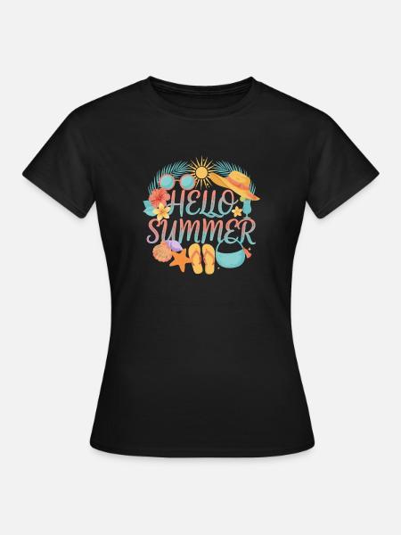 Hello Summer Tropenprint Strand-Accessoires - Frauen T-Shirt - Schwarz