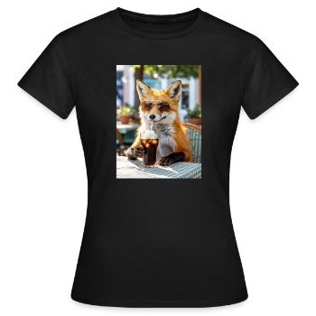 Fuchs mit Sonnenbrille am Café - Frauen T-Shirt - Schwarz - Vorne - AI Model Female 172 dark (172cm)