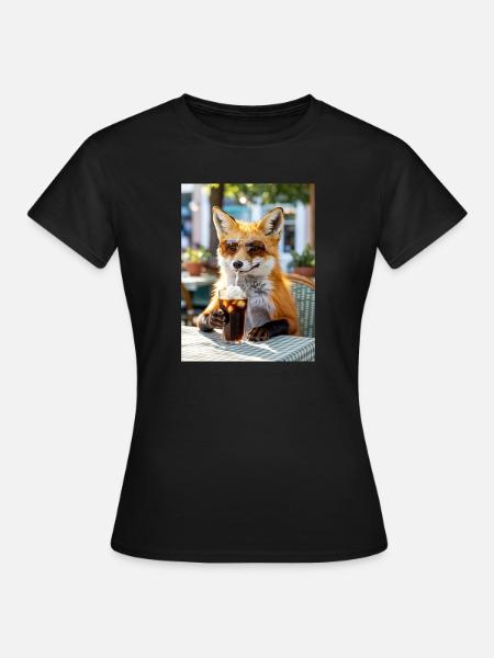 Fuchs mit Sonnenbrille am Café - Frauen T-Shirt - Schwarz