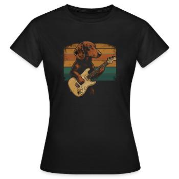 Chien teckel avec un look rétro de guitare électrique - T-shirt Femme - noir - Devant - AI Model Female 172 dark (172cm)
