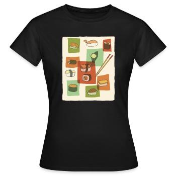 Sushi Mid-Century Pop Art - Women's T-Shirt - black - Front - AI Model Female 172 dark (172cm)