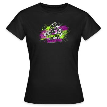 Titel: Gravity Suggestion MTB Abfahrtstrikt - Frauen T-Shirt - Schwarz - Vorne - AI Model Female 172 dark (172cm)