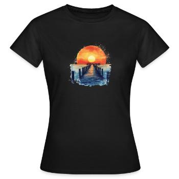 Sonnenuntergang über dem Pier - Frauen T-Shirt - Schwarz - Vorne - AI Model Female 172 dark (172cm)