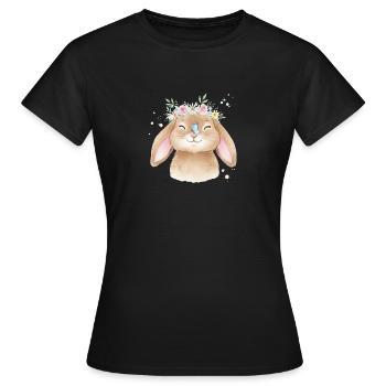 Hase mit Blumenkrone - Frauen T-Shirt - Schwarz - Vorne - AI Model Female 172 dark (172cm)