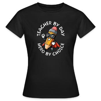  Superheld Bleistift-held Cartoon - Frauen T-Shirt - Schwarz - Vorne - AI Model Female 172 dark (172cm)