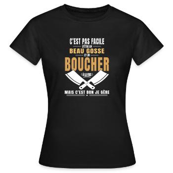 T-shirt Humour Viande et Steak - T-shirt Femme - noir - Devant - AI Model Female 172 dark (172cm)
