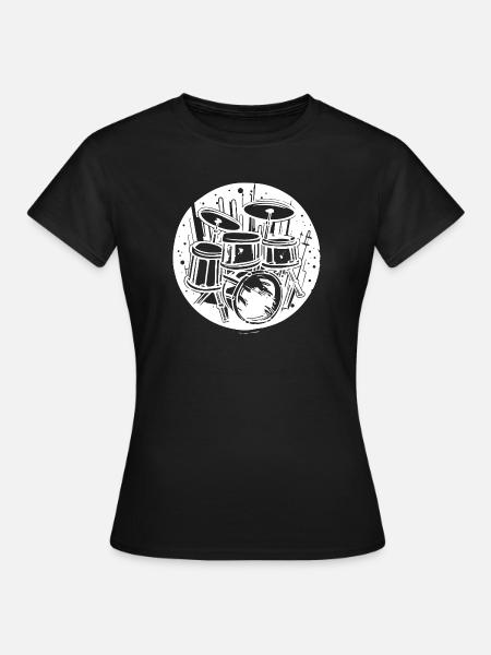 Drumkit Zeichnung - Frauen T-Shirt - Schwarz