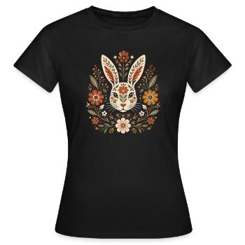 Bunny Rabbit Lover Easter Floral Botanical Cute - Women's T-Shirt - black - Front - AI Model Female 172 dark (172cm)