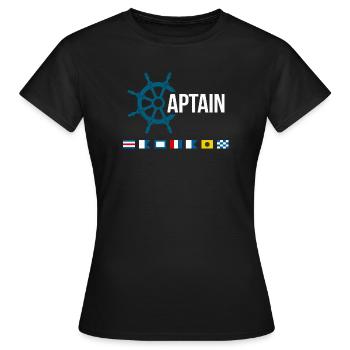 Captain Maritime Steering Wheel Signal Flags Motif - Women's T-Shirt - black - Front - AI Model Female 172 dark (172cm)