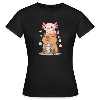 Capybara de Kawaii avec bubble tea à l’axolotl - T-shirt Femme - noir - Devant - AI Model Female 172 dark (172cm)