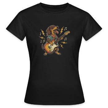 Dackel Gitarrist - Frauen T-Shirt - Schwarz - Vorne - AI Model Female 172 dark (172cm)