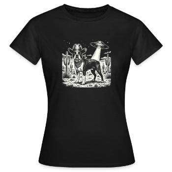 Cowboy Boston Terrier UFO Funny Dog Lover - Women's T-Shirt - black - Front - AI Model Female 172 dark (172cm)