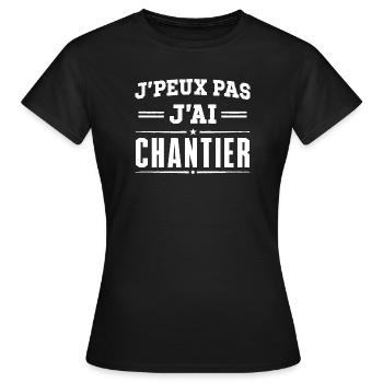 T-shirt Humour Chantier BTP - T-shirt Femme - noir - Devant - AI Model Female 172 dark (172cm)