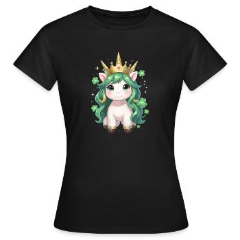 Grünes Einhorn mit Krone St Patricks Day - Frauen T-Shirt - Schwarz - Vorne - AI Model Female 172 dark (172cm)