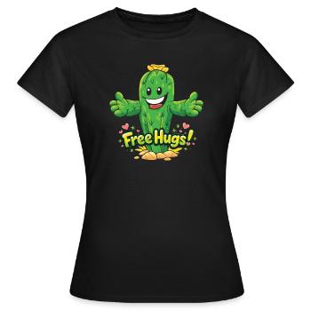 Dessin animé drôle avec câlins gratuits de cactus - T-shirt Femme - noir - Devant - AI Model Female 172 dark (172cm)