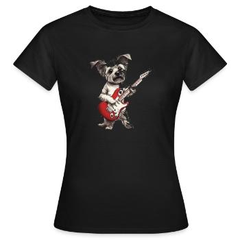 Maltipoo Hund mit roter Gitarre - Frauen T-Shirt - Schwarz - Vorne - AI Model Female 172 dark (172cm)