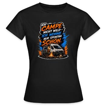 Wild campen? Nein, spontan schön wohnen - Frauen T-Shirt - Schwarz - Vorne - AI Model Female 172 dark (172cm)