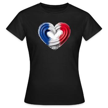Motif éventail du drapeau du cœur de la France Bleu Blanc Rouge - T-shirt Femme - noir - Devant - AI Model Female 172 dark (172cm)