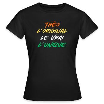 théo Homme L'original Le Vrai L'unique Prénom théo - T-shirt Femme - noir - Devant - AI Model Female 172 dark (172cm)