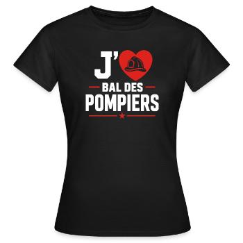 J’aime Bal des Pompiers  Logo Coeur Casque - T-shirt Femme - noir - Devant - AI Model Female 172 dark (172cm)