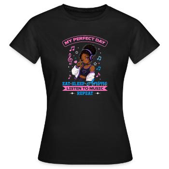 Anime and Music Chibi Black Girl - Frauen T-Shirt - Schwarz - Vorne - AI Model Female 172 dark (172cm)