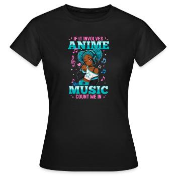 Anime and Music Chibi Black Girl - Frauen T-Shirt - Schwarz - Vorne - AI Model Female 172 dark (172cm)